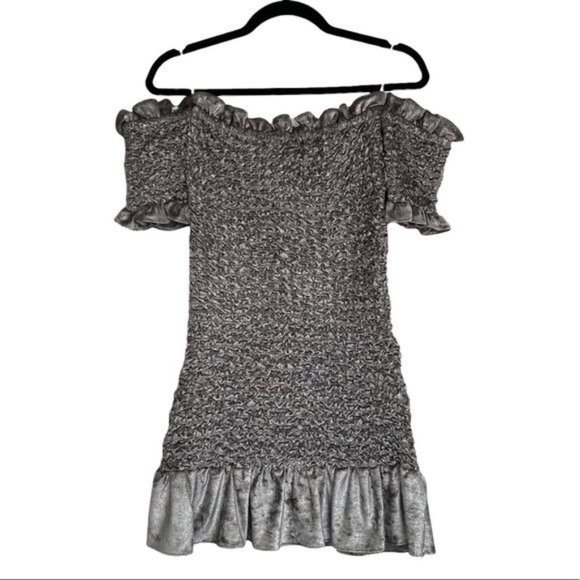 Petersyn X Revolve Mini Dress Benson Win Dress Metallic Velvet Silver S - Picture 14 of 16